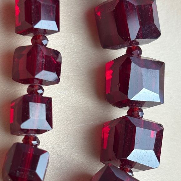 SAACHI Deep Ruby Red Layered Crystal Glass Necklace - Picture 13 of 15